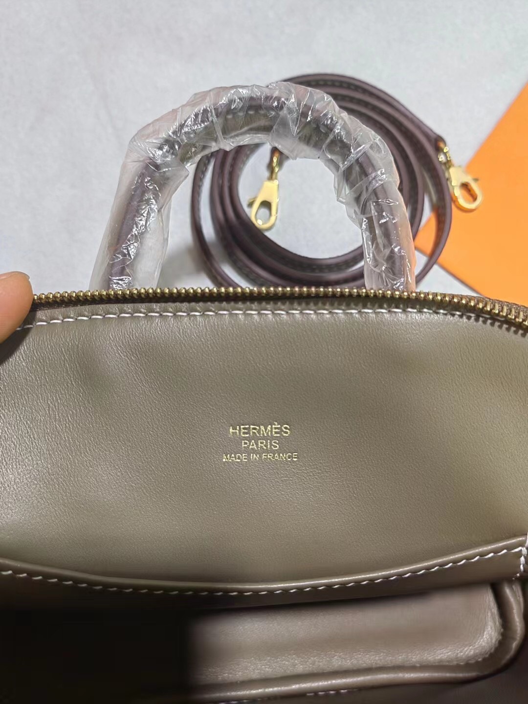 Hermes Bolide 1923 Mini Handbag Shoulder Bag In Etoupe Evercolor Leather